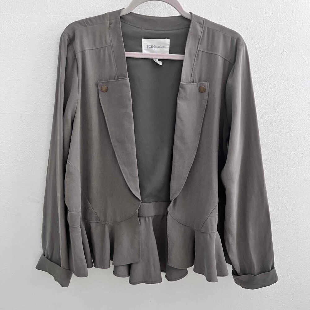 Bcbgeneration Open Jacket Front Peplum Large Gray… - image 1